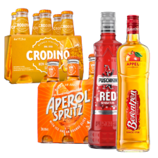 Berentzen apfelkorn of Puschkin
red sensation fles à 500 ml,
Aperol of Crodino
tray van 3/6 flesjes à 175/200 ml